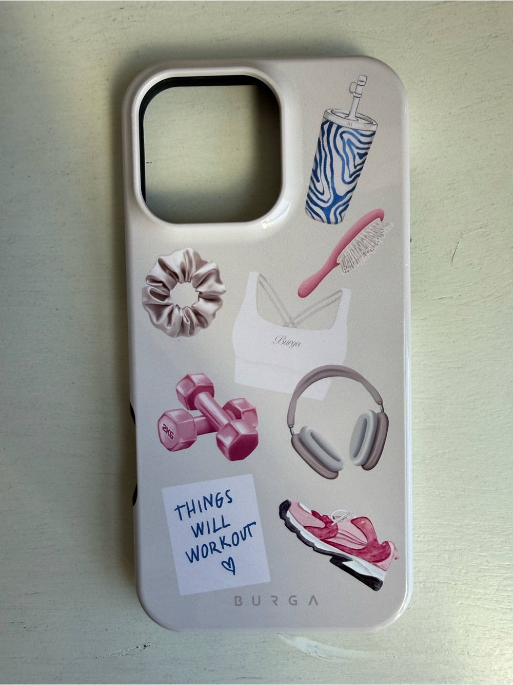 Burga White Phone Case with Pink Fitness Accents